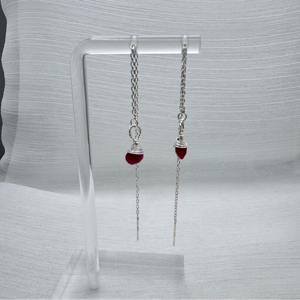 #902 S925 Ruby Threader Earrings - image 3